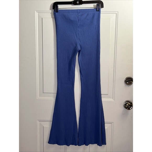 AERIE Ribbed Kick It Super Flare Pants Small Dusty Blue High Rise Boho - Picture 3 of 7